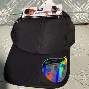 Ponyflo Active Women Black Pony Tail Athletic Hat Cap Headware Golf Exercise NEW